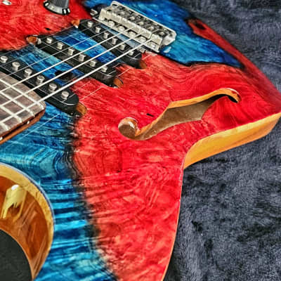 SJ Custom Guitars  Stratocaster ,Amboyna Burl Top, mahogany back, koa neck, Wilkinson, Grover image 15