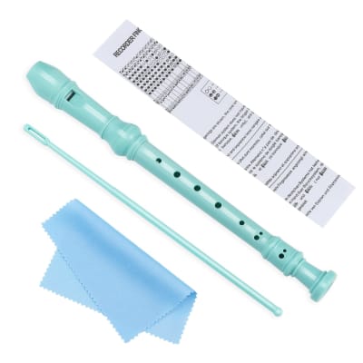 Soprano Recorder For Kids Beginners, German Style C Key 8 Holes Recorder Instrument Abs 3-Piece With Cleaning Kit & Fingering Chart, Blue image 1