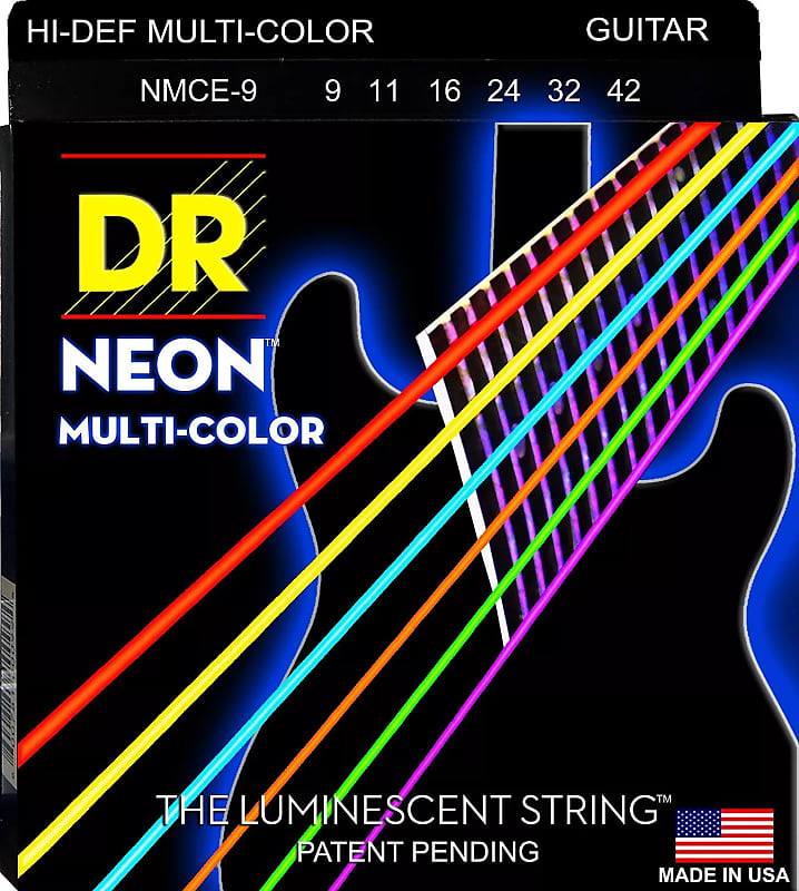 2-Pack DR Strings NMCE-9 Multi-Color Neon Rocksmith Electric Strings, Light Gauge image 1