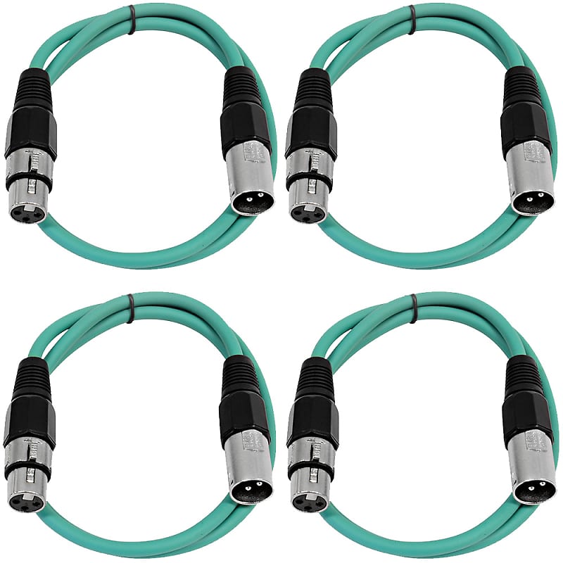 4 Pack of XLR Patch Cables 3 Foot Extension Cords Jumper - Green and Green image 1