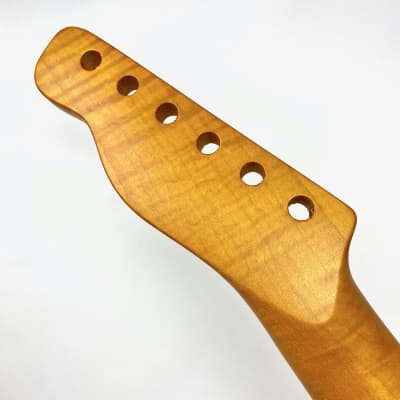 Tele-Style Neck, Beautiful Vintage Amber Tiger Flame Maple w/ Flame Maple Fingerboard, Cream Binding image 6