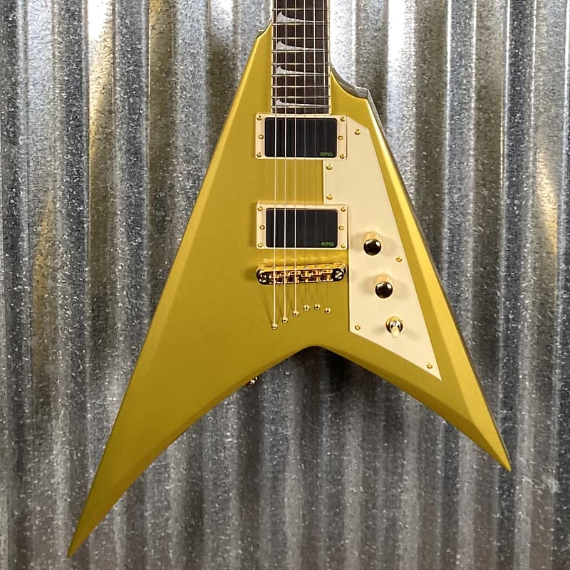 ESP LTD KH-V Kirk Hammett V Gold Sparkle EMG Guitar & Case #0917 B Stock image 1