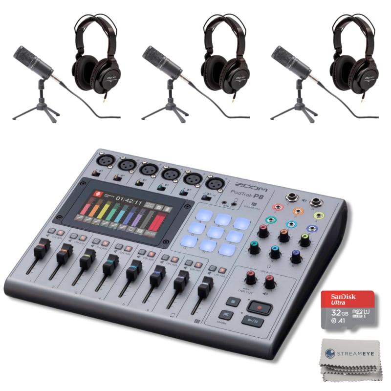 Zoom PodTrak P8 Podcast Recorder with 4x Zoom ZDM-1 Podcast Mic