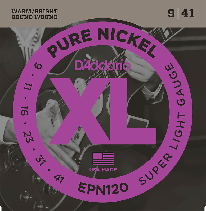 D'Addario EPN120 Pure Nickel Electric Guitar Strings, Super Light, 09-41