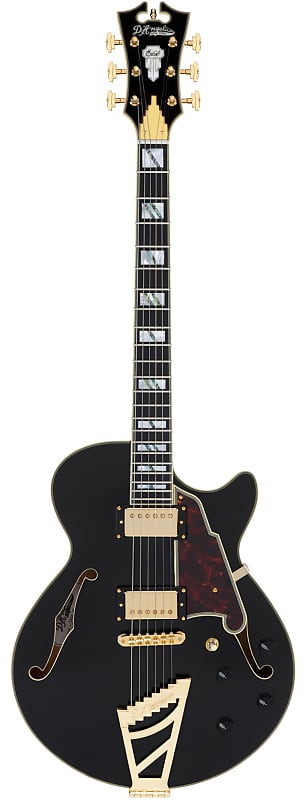 D'Angelico Excel SS Semi-hollowbody Electric Guitar - Solid Black with Stairstep Tailpiece image 1