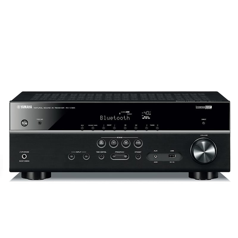 YAMAHA RX-V385 5.1-Channel 4K Ultra HD AV Receiver with NS-SW050BL 8" 100W Powered Subwoofer, Black
