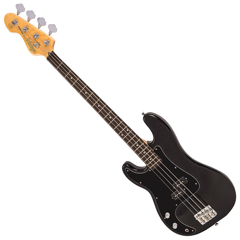 Vintage V40 Coaster Series Bass Guitar ~ Left Hand Gloss Black image 1