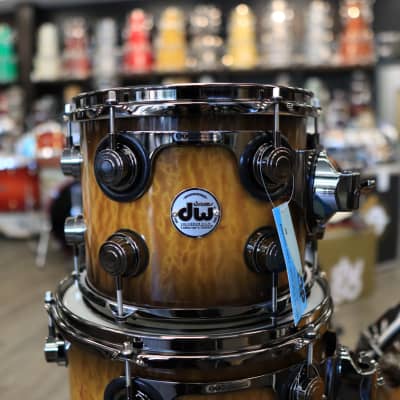 DW Collector's Series Exotic Cherry/ Mahogany 5-PC Shell Pack 10/12/16/22/14Sn (Inca Gold to Candy Black Burst over Quilted Moabi w/ Black Nickel Hardware) image 7