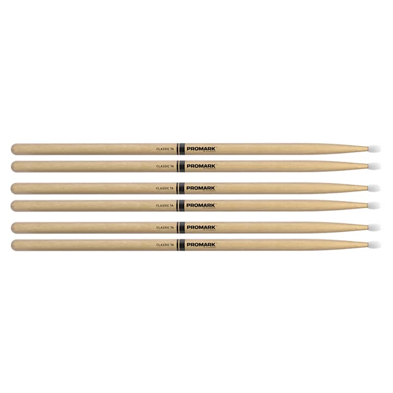Promark American Hickory 7A Nylon Tip Drum Sticks (3 Pair Bundle) image 1