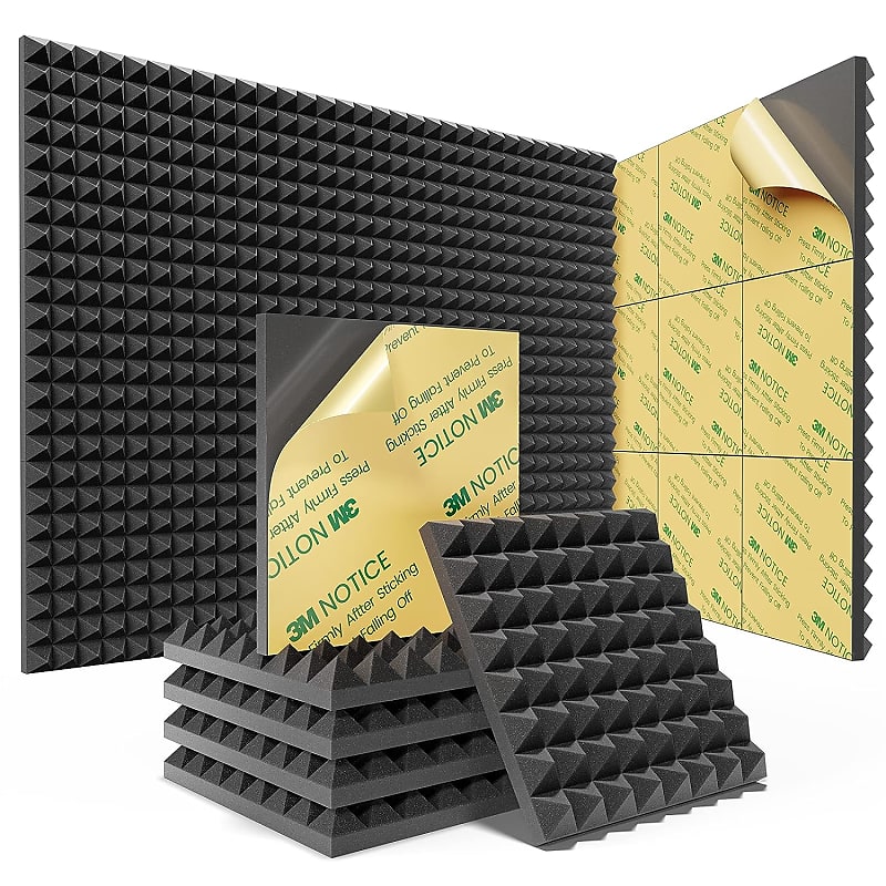 Acoustic Foam Panels | Soundproofing Studio Foam Kit | Wedge Style Panels |  3”x12”x12” Tiles | 2 Pack Bundle | Noise Deadening Kit With Adhesive