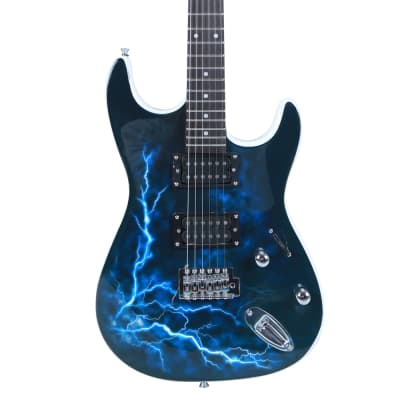 Lightning Style Electric Guitar with Power Cord/Strap/Bag/Plectrums Black & White image 1
