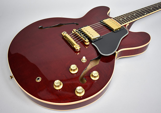 Gibson ES 335 Dot Neck RI Inlay Wine Red Flame Electric Guitar USA OHSC 2001 Rare Gold Hardware