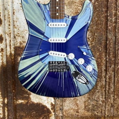 Fender FSR Splattercaster Standard Stratocaster 2003 Midnight Blue Swirl over Olympic White (Used) image 13