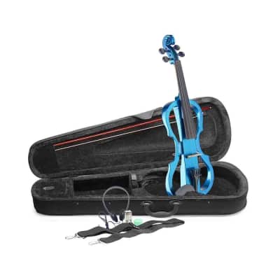 Stagg EVN X-4/4 MBL 4/4 Electric Violin Set w/Soft Case, Straps, Bow, Rosin, Headphones & 9V Battery image 5