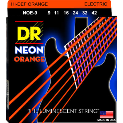 3 Sets DR Strings NOE-9 Neon Hi-Def Orange Light 9-42 Electric Guitar Strings image 2