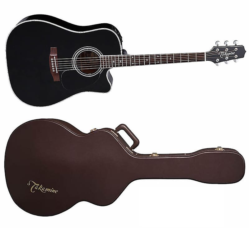 Takamine EF341SC Black Dreadnought Acoustic-Electric Guitar + Hardshell Case