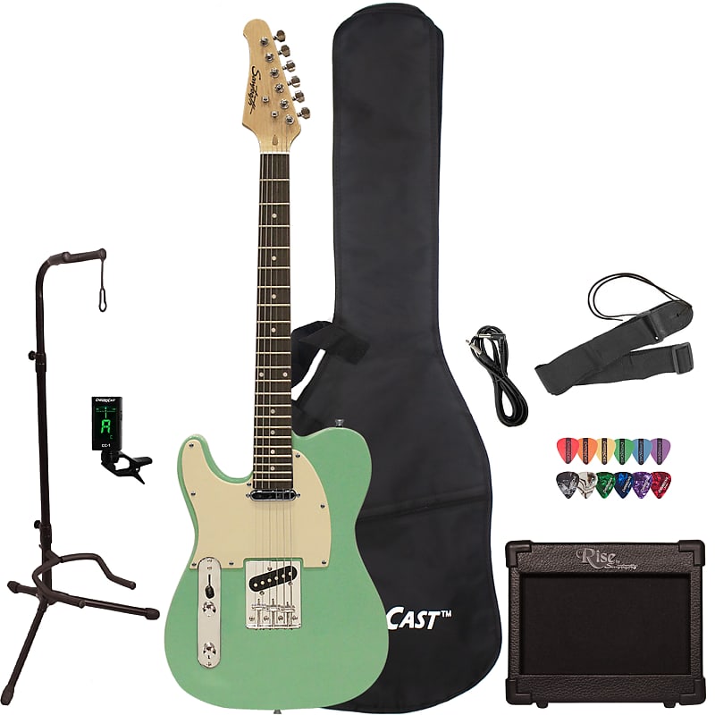 Sawtooth Left-Handed Surf Green ET Series Electric Guitar w/ Aged White Pickguard - Includes: Accessories, Amp & Gig Bag image 1