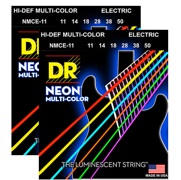 2 Pack DR Neon Multi-Colored Acoustic Guitar Strings (11-50) image 1
