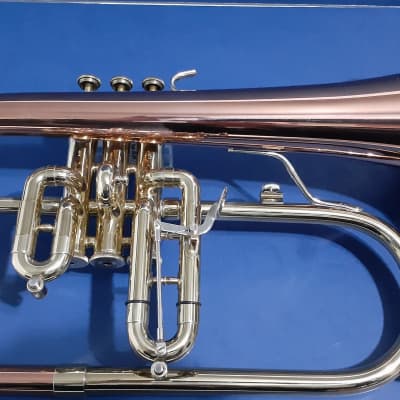 Blessing Flugelhorn & GETZEN Super Deluxe Trumpet W Combo Case & MP's - Clear Lacquer / Raw Brass image 17