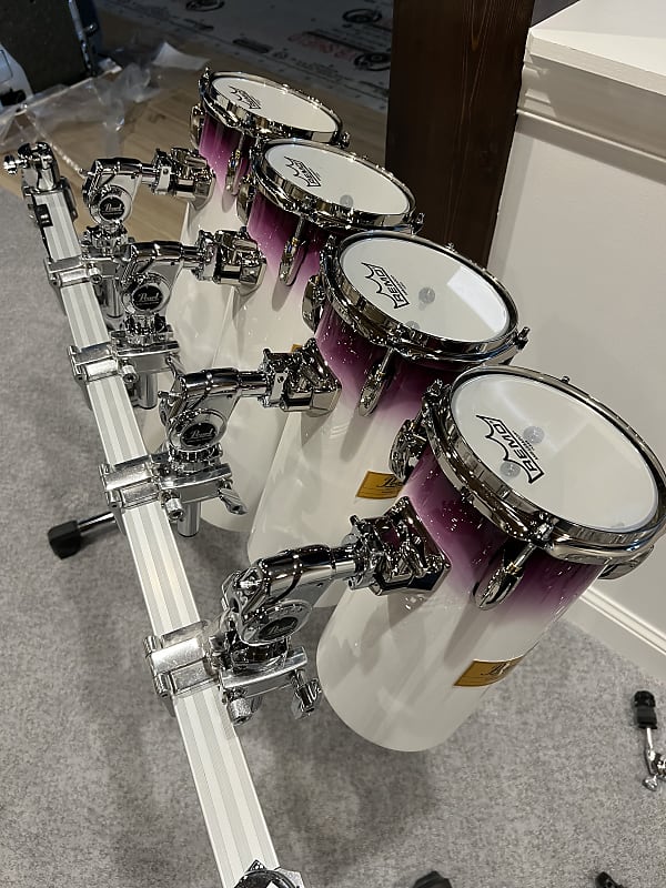 Pearl Rocket Toms 12, 15, 18, 21 Piano White w Purple Violet
