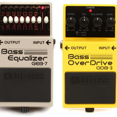 Boss GEB-7 7-band Bass EQ Pedal Bundle with Boss ODB-3 Bass Overdrive Pedal