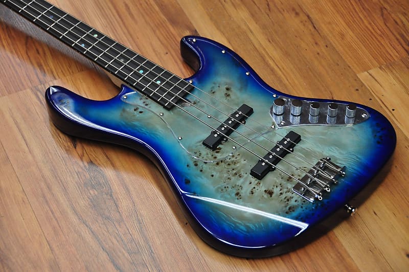 Bacchus Universe Series Jazz Bass Burl Top Active Blueburst