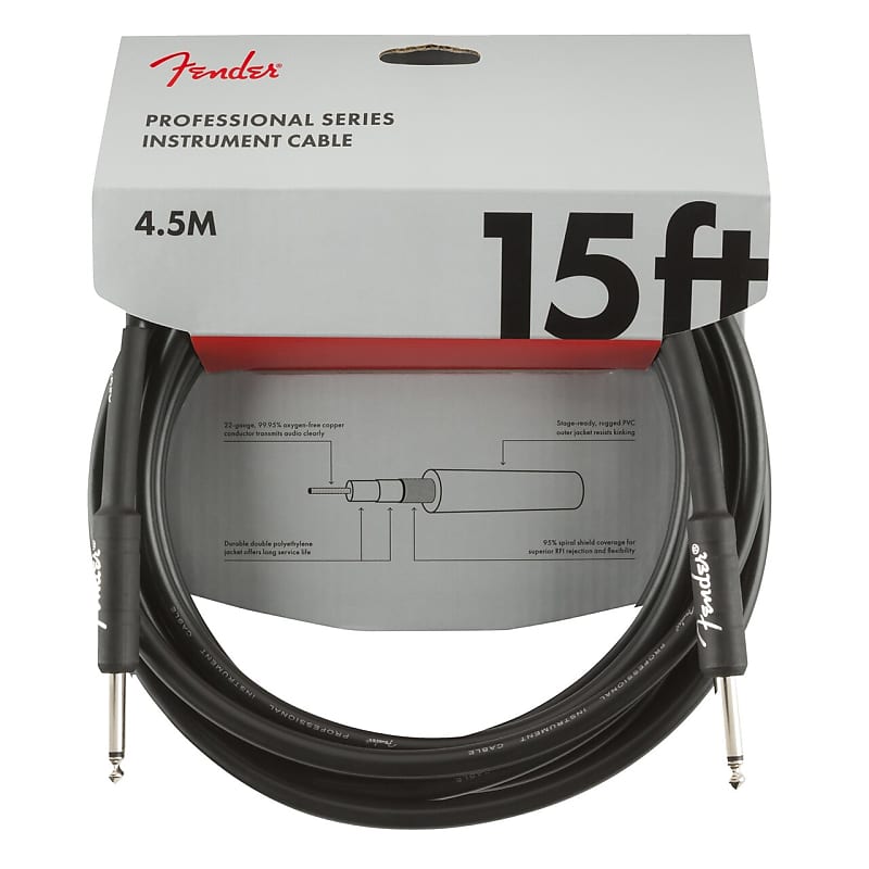 Fender Professional Series Instrument Cable 15' Straight - Black image 1