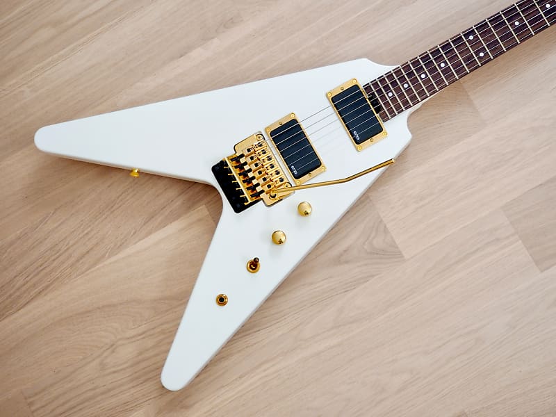 Fernandes BSV-155 Flying V Electric Guitar White w/ EMG 81 Pickups