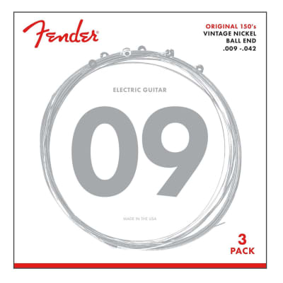 Fender 150L Nickel Ball End Light Guitar Strings, Gauges 9-42 (3-Pack) image 1