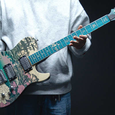 Lindo Koya Electric Guitar | Composite Neck | Luminlays | Five Elements Kanji Fretboard Inlays in Maple and Abalone Sea Shell | Japanese Wilderness Art | Designed in Bristol, UK image 4