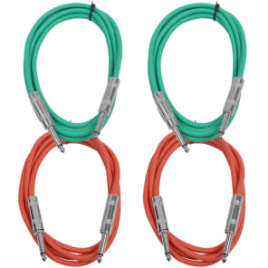 Seismic Audio SASTSX-6-2GREEN2RED 1/4" TS Male to 1/4" TS Male Patch Cables - 6' (4-Pack)