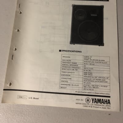 Yamaha  S300 Speaker System Service Manual 1986