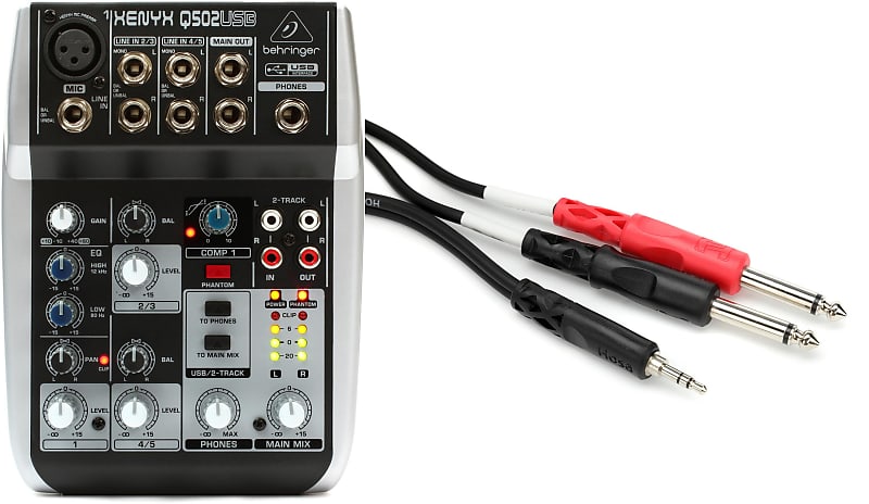 Behringer Xenyx Q502USB Mixer with USB  Bundle with Hosa CMP-159 Stereo Breakout Cable - 3.5mm TRS Male to Left and Right 1/4-inch TS Male - 10 foot image 1