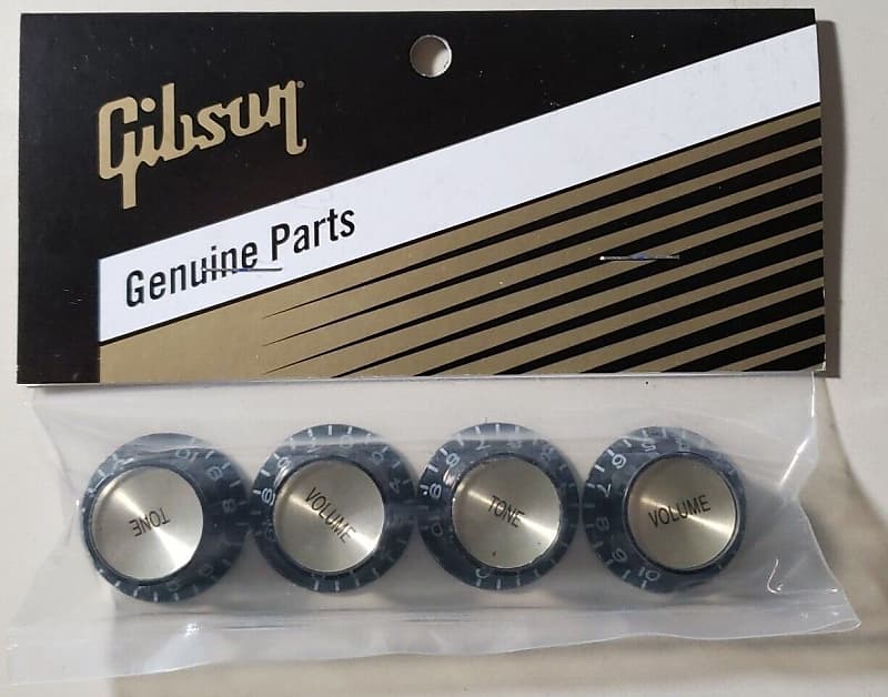 Gibson® Black W Gold Reflector Insert Top Hat Knob Set Les Reverb