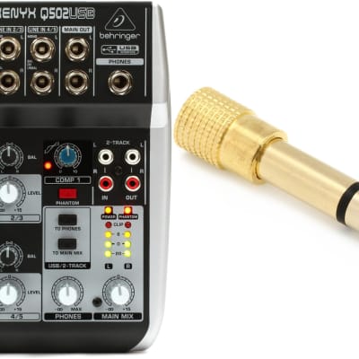 Behringer Xenyx Q502USB Mixer with USB  Bundle with Hosa GHP-105 3.5mm TRS Female to 1/4-inch TRS Male Headphone Adapter image 1