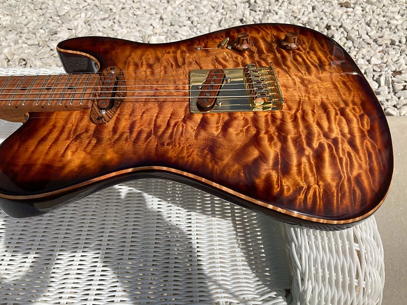 WARMOTH 2021 CUSTOM TELECASTER, TOBACCO BURST QUILTED MAPLE. ROASTED MAPLE  NECK.