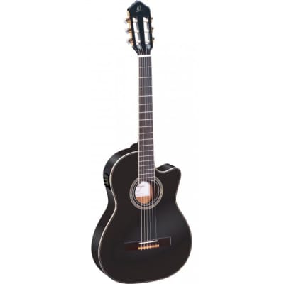 ORTEGA RCE145BK Nylon Thinline Elektro-Akustik-Gitarre 4/4 inkl. Gigbag, schwarz for sale