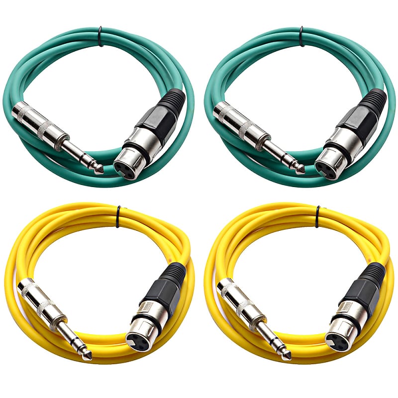 4 Pack of 1/4 Inch to XLR Female Patch Cables 6 Foot Extension Cords Jumper - Green and Yellow image 1