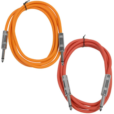 2 Pack of 6 Foot 1/4" TS Patch Cables 6' Extension Cords Jumper - Orange & Red image 1