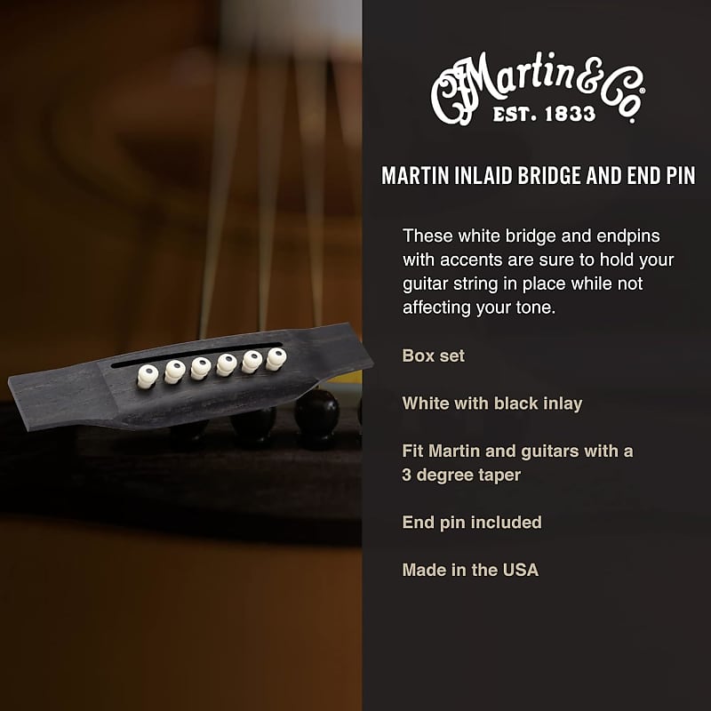 Martin Bridge and Endpin Set White with Abalone Inlays