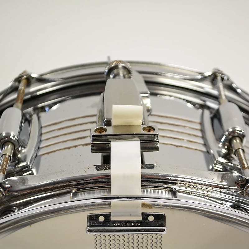 Ludwig Rocker 6.5x14" 8-Lug Ribbed Steel Snare with Black / White Badge Early 1990s image 3