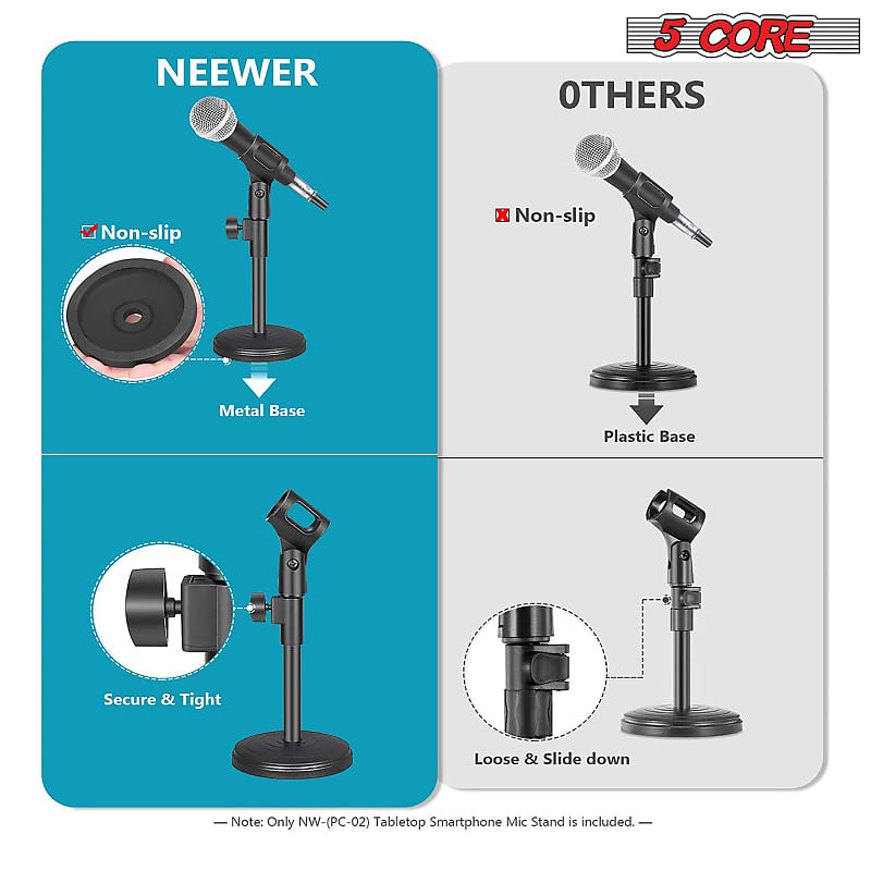 5 Core Mic Stand Angle Adjustable Short Desktop Stands w Round Base Low  Profile Small Mic Holder Ideal for Desk Recording and Streaming Black 4Pcs  - MS RBS 2PK