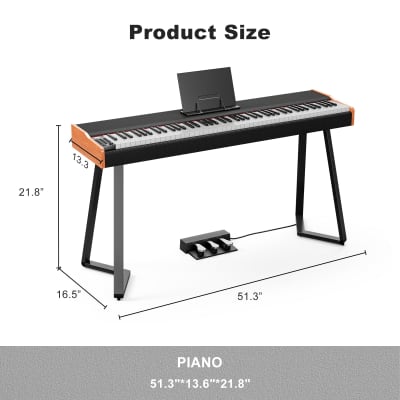 88 Key Weighted Keyboard Piano with Thick Triangular Metal Stand Beginner Digital Piano Full Size Heavy Hammer Weighted Action Electric Piano Keyboard with Bluetooth & MIDI Black image 6