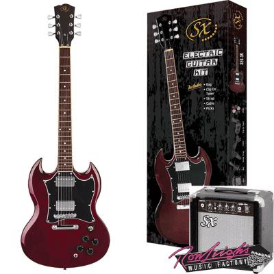 SX PKSE4SKTWR ‘SG’ Style Electric Guitar Pack with Amplifier in Transparent Wine Red for sale