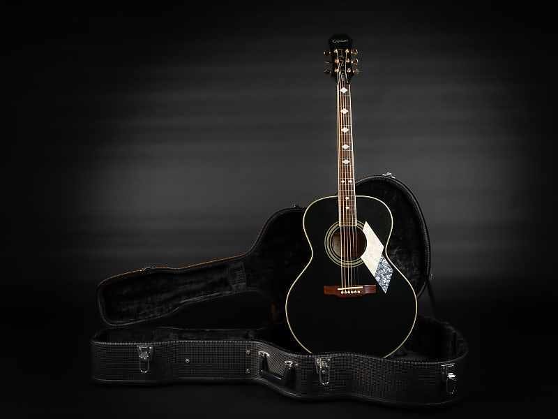 2000 Epiphone MIK SQ-180 Neil Diamond Signature Limited Edition - Metallic Black | Korea Custom Acoustic Guitar | Case image 1