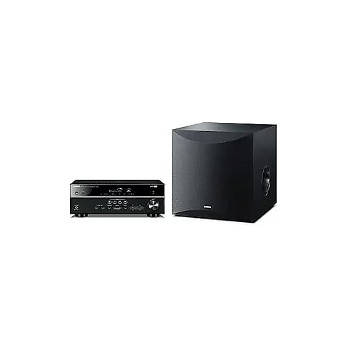 YAMAHA RX-V385 5.1-Channel 4K Ultra HD AV Receiver with NS-SW100BL 10" 100W Powered Subwoofer, Black
