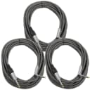 18' (3 PK) 1/4" to 1/4" Right Angle Guitar Cables Woven Cloth Silver