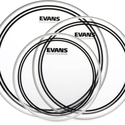 Evans EC2S Clear 3-piece Tom Pack - 10/12/14 inch  Bundle with Evans PC2 Double Bass Drum Patch (pair) - Clear Plastic image 2