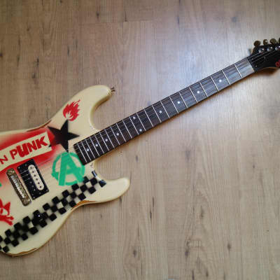 Custom painted Slick Guitars SL54 Skullcat QNSTANG trust in punk Stencil Graffiti Guitar image 2