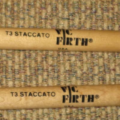 one pair new old stock (with packaging) Vic Firth T3 American Custom TIMPANI - STACCATO MALLETS (Medium hard for rhythmic articulation) Head material / color: Felt / White -- Handle Material: Hickory (or maybe Rock Maple) from 2019 image 2